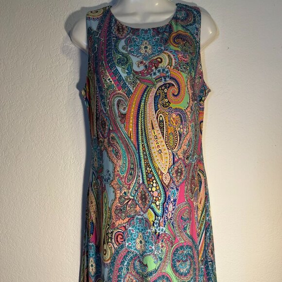 Tommy Hilfiger Sleeveless Shift Dress Multicolor Organic Shapes Polyester SZ 8 - Picture 1 of 5